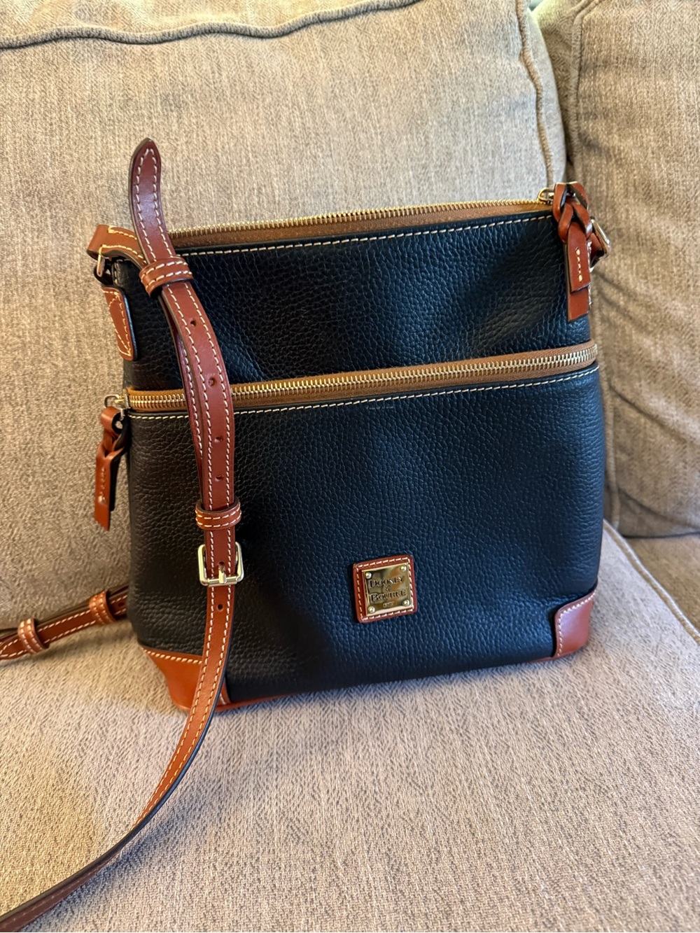 Dooney & Bourke Black Crossbody with Brown Trim